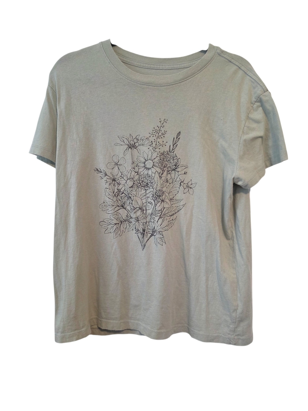 Doe Floral Graphic Short Sleeve Tee in Light Sage Size Large